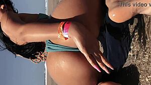 Watch horny guys eating big ass on beach with orgasm in missionary