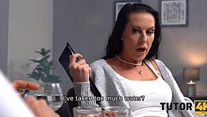 Private tutor session booms into banging with a mature American brunette teacher.