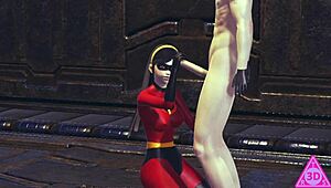 Wow, Violet Parr from The Incredibles gets wild with uncensored blowjob, handjob, and cumshot action!