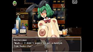 Bunnysuit Girl Yuka Gives Handjob to Dirty Old Pervert in Hentai Game