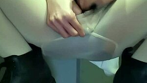 Hey, watch this crossdresser stroke her tiny 18+ cock