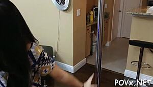 Adorable Teen Bitch Naked in POV Sucking Big Knobs with Intense Passion