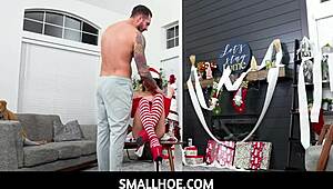 This tiny teen's Christmas gift is a hot blowjob.