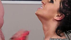 attractive performer receives facial and consumes all the fluid