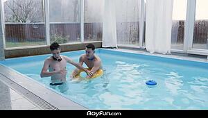 twinks get wild bareback after poolside fun