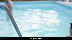 twinks get wild bareback after poolside fun