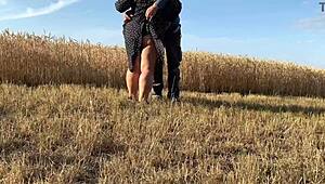 Sexy BBW Milf Sucks Cock After Milking It in Public Field Near the Road