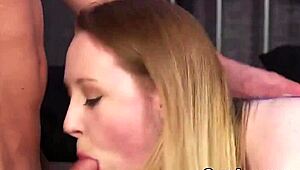 unusual stunner gets a cum load on her face and eats it all