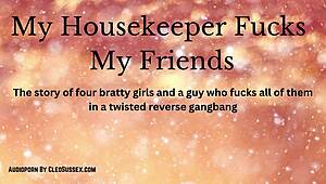 reverse four girl gangbang on male housekeeper - how does it feel?