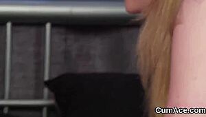 unusual stunner gets a cum load on her face and eats it all