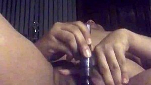 Teen Ebony Fingering Wet Pussy with Toys in Bed