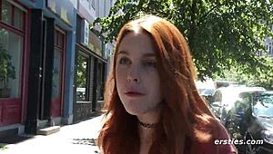 Cute babe toys herself outdoors, wanna watch?