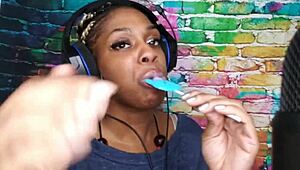 Horny ebony freak sucks lollipop