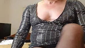 sissy crossdresser in stockings feels sexy in new dress