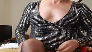 sissy crossdresser in stockings feels sexy in new dress