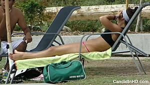 Teen in Thong Bikini Caught on Hidden Beach Cam