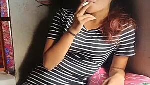 Sexy Girl Smoking and Drinking Wild with Close Friends