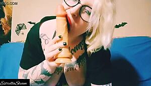 Sucking Dildo While Horny Blonde Gets Wet