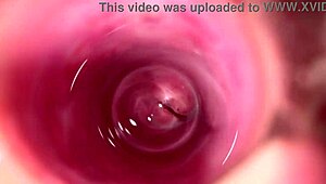 Amateur babe's close-up view of her wet and ready pussy