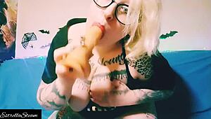 Sucking Dildo While Horny Blonde Gets Wet