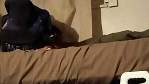 kinky feet play in seductive purple lace lingerie