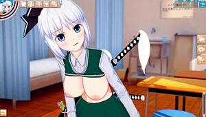 Youmu Konpaku gets tits rubbed in 3D CG Touhou hentai blowjob