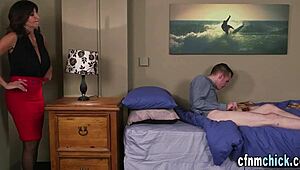 hot dominas suck huge cock in humiliating cfnm scene with european flair. cumshots explode everywhere.