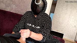 I jerked off a member’s dick during Squid Game and he exploded on my tits!