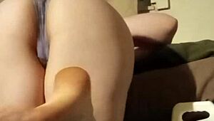 kinky feet play in seductive purple lace lingerie