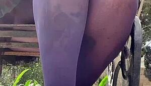 Sensual Garden Tease with Curvy Milf in Pantyhose