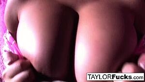 Taylor vixen boldly masturbates in her pink room, showing big tits and pussy