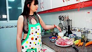 Hey, Madame Pornochic, your big breasts in lingerie drive me wild in the kitchen!