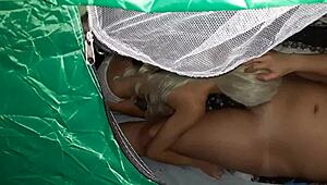 i'm peeping on these lesbian girls licking each other in the tent, it's so hot