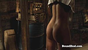 hey, watch this handcuffed lesbian slave get whipped hard on her ass