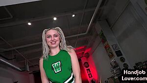 Amateur cheerleader with small boobs gives POV titty fuck
