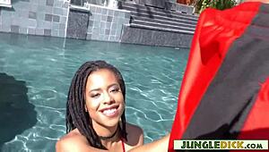 Stunning ebony model kira noir licks white ass then takes anal