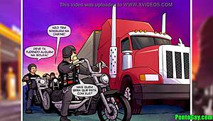 Gay sex road: Biker chase and anal play