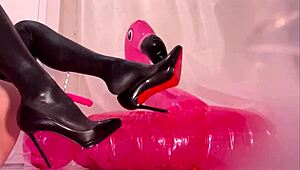 i'm paulette lerouge licking pussy in my pvc maid outfit, dangling shoes while using toys