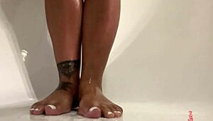 Adorable feet and hands get a pedicure and a footjob