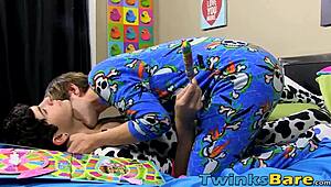 jacob grant slurps twink's big dick before bareback ride