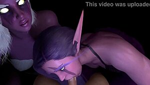 Two Purple Elves Perform Double Blowjob In 3D