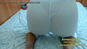 BBW Slut Strips Leggings for Pussy Close-Up