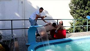 Gauchada milf enjoys outdoor sun and pool creampie sex