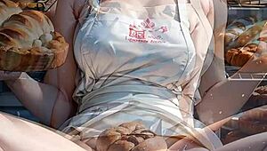 Ai Generated Blonde Baker Flashes Pussy in Bakery Uniform