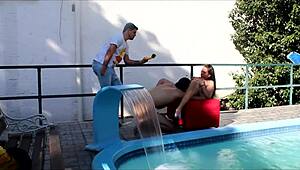 Gauchada milf enjoys outdoor sun and pool creampie sex