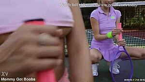 Detailed Game Set Snatch Featuring Kali Roses, Katana Kombat, Kyler Quinn In Athletic Skirt And Thong.