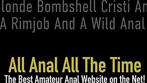 Amateur blonde bombshell gets her ass pounded and creampied