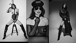 Liza Virgin humiliates in sexy latex with her new shoes!