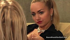 Blonde Lesbian Maid Strips Down and Teases Her Submissive Partner Boldly.