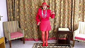 Busty Hot Milf Mariaold Teasing In Red Stockings And High Heels